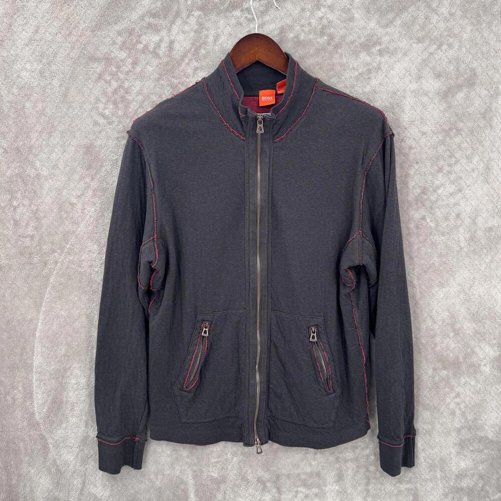 Hugo Boss Orange Jacket Sweatshirt Mens Large Black Red Stitch Casual Full Zip